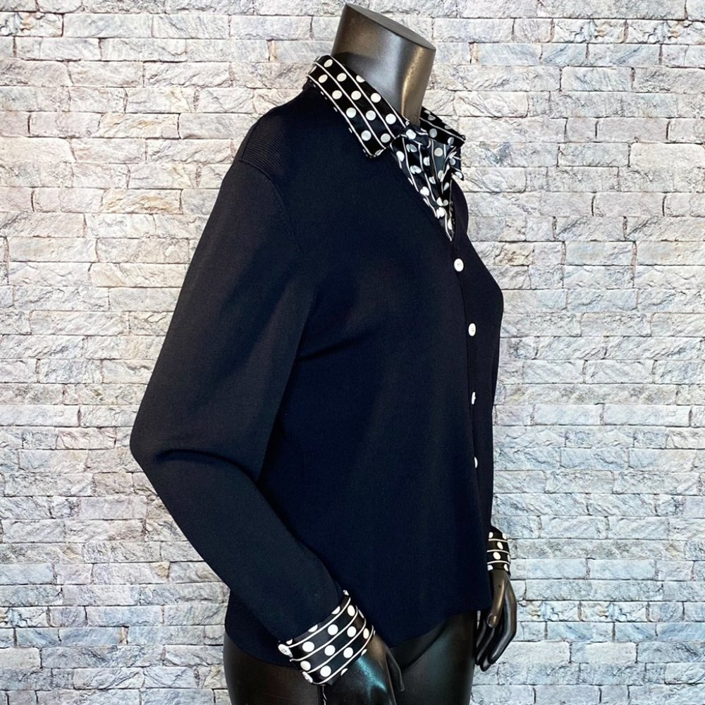 Alfred Dunner Cardigan Style Top Polka Dot Trim Size Medium Faux Button Front - Picture 3 of 6